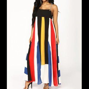 Vibrant Pleated Colorblock Maxi Dress
